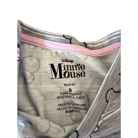 Disney Minnie Mouse Girls‎ Outfit Set, Size 6, Gray Stripes Bows Pajamas - Picture 2 of 2